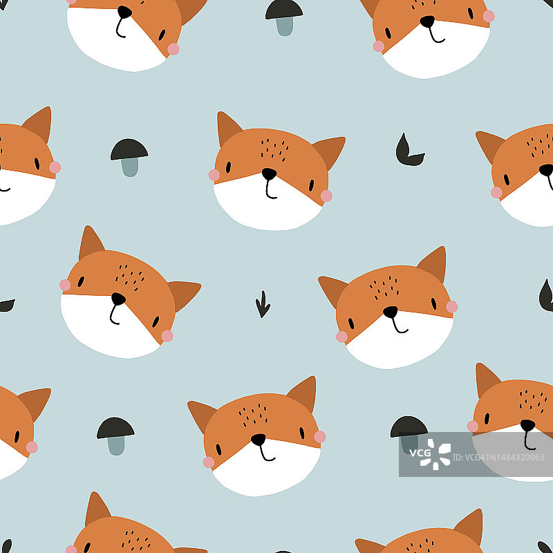 斯堪的纳维亚风格的可爱狐狸无缝图案，适用于托儿所和纺织品装饰的矢量插图图片素材