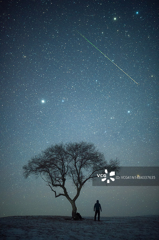 2021年12月14日中国内蒙古的  双子座流星雨图片素材