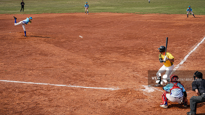 棒球投手向击球手投球，击球手准备在比赛中击球的场景图片素材