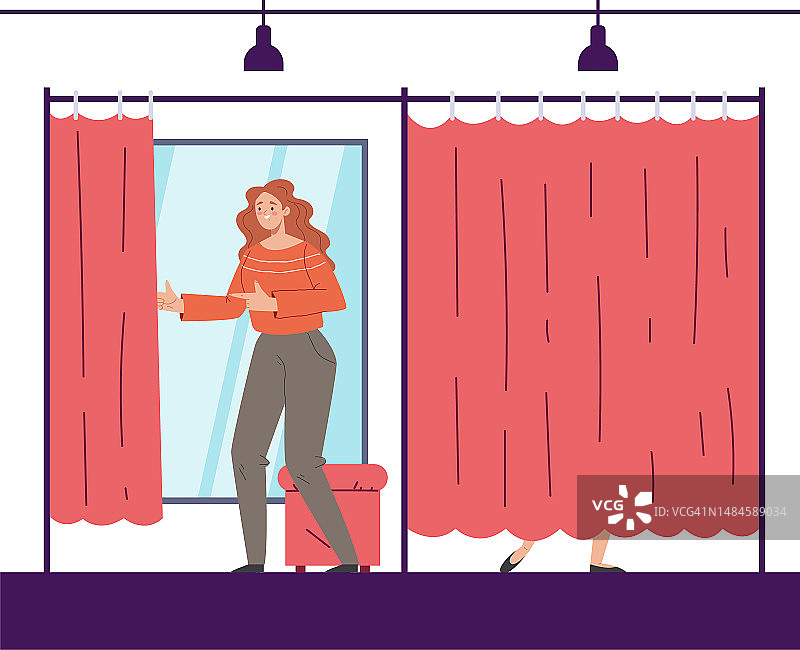 人们在更衣室试穿衣服概念矢量图图片素材