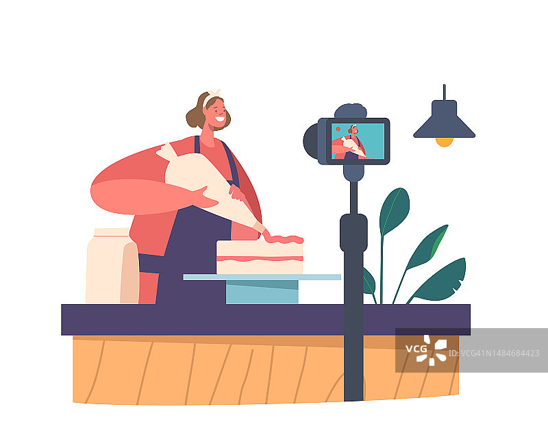 糕点师傅或美食博主制作美味烘焙食品图片素材