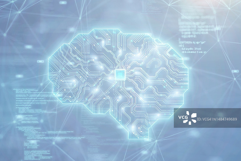 具有电路和半导体的AI大脑图片素材