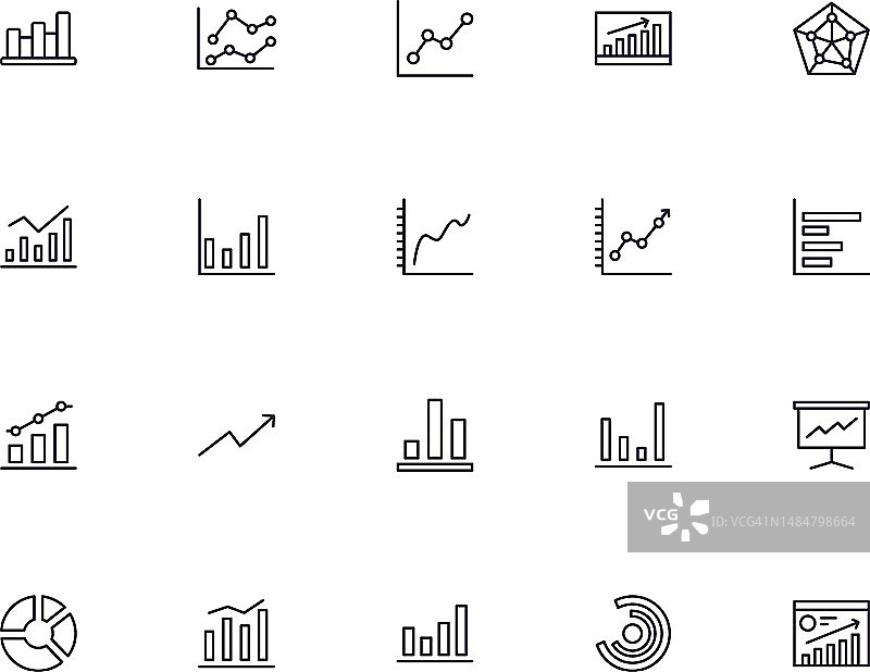 图表概念：现代高质量图表线条图标集合，可编辑笔画，适用于网站、宣传单、banner和在线商店图片素材
