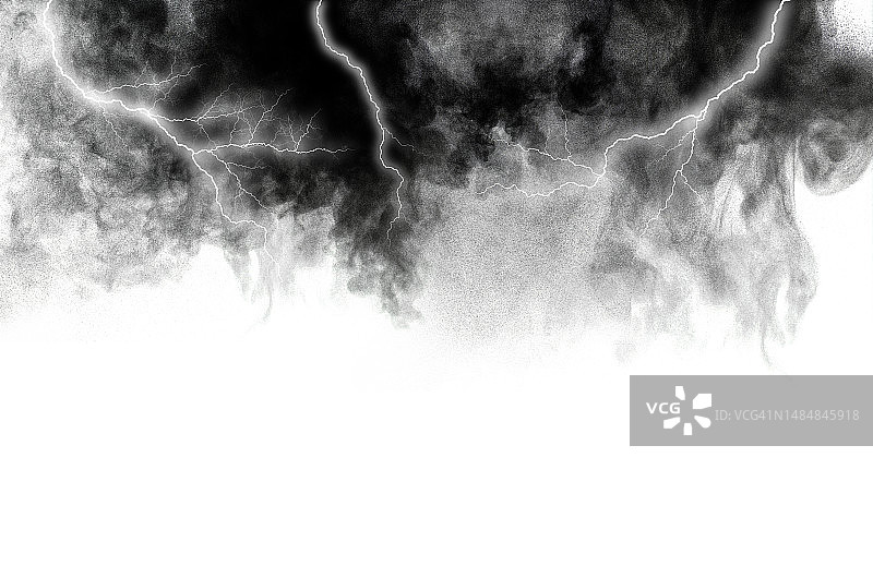 白色背景上的闪电黑烟云爆炸图片素材