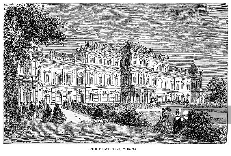 维也纳美景宫古老雕刻插图图片素材