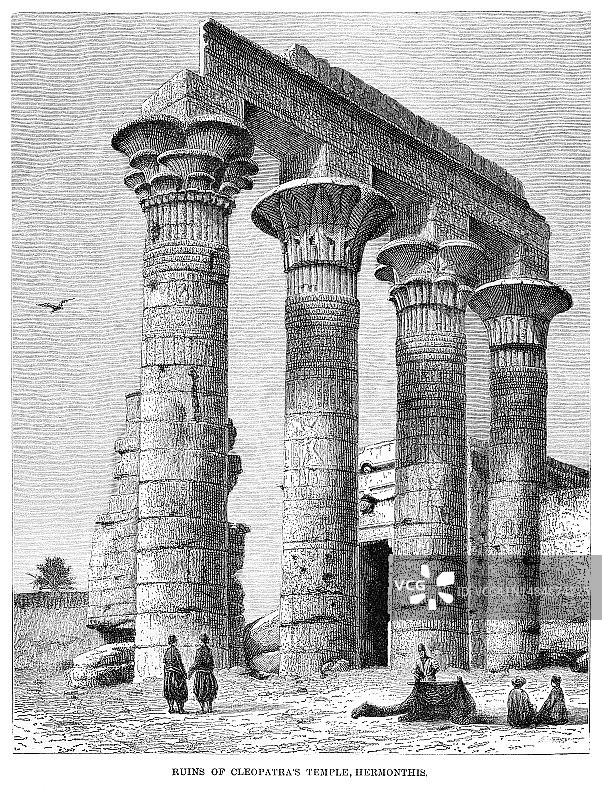 埃及赫蒙蒂斯克娄巴特拉神庙古老版画图片素材