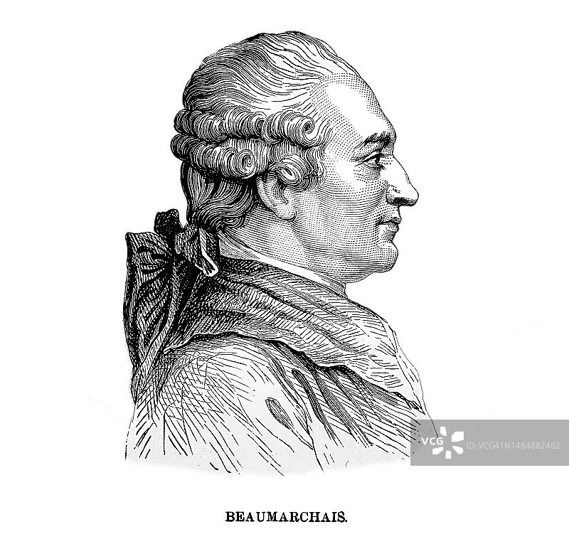 皮埃尔-奥古斯丁·卡隆·德·博马舍画像：法国博学家（钟表匠、发明家、剧作家、音乐家、外交官等）图片素材