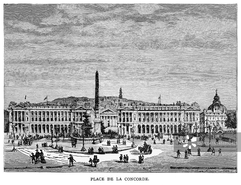 法国巴黎协和广场古董雕刻插图图片素材