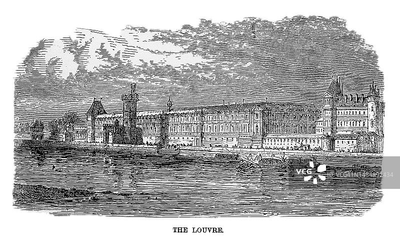 法国巴黎卢浮宫古版画插图图片素材