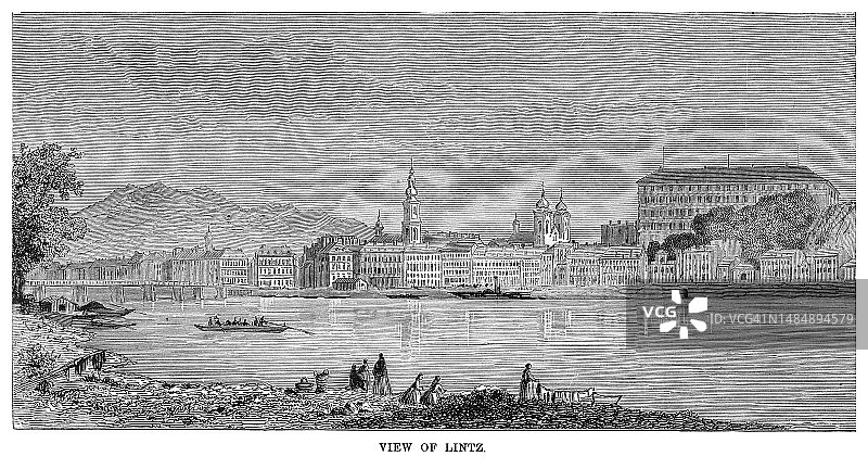 17世纪的林茨：上奥地利州的首府和奥地利第三大城市（古版画）图片素材