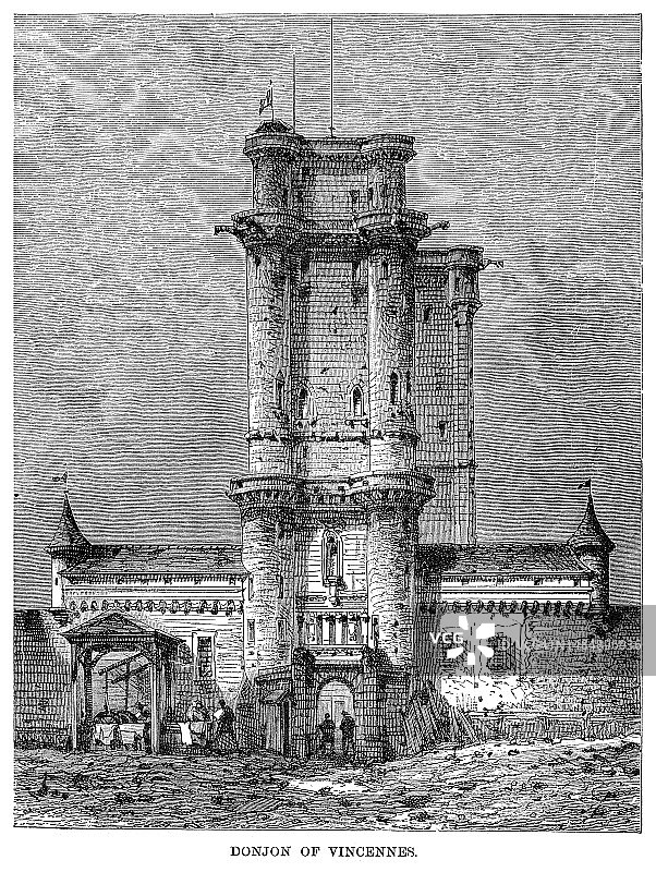 巴黎万森城堡古老雕刻插图图片素材