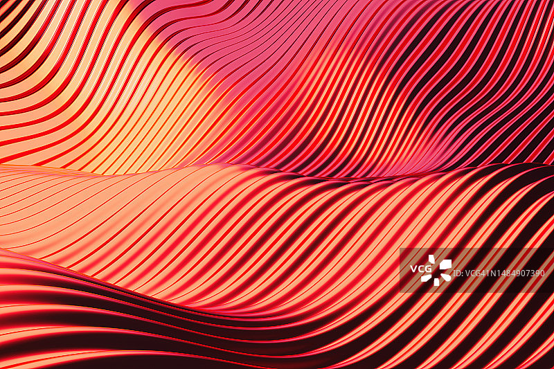 未来主义红粉黄条纹抽象背景 3D超现实图案图片素材