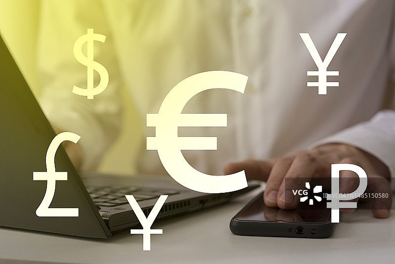 外汇交易概念，美元、欧元、英镑和日元图片素材