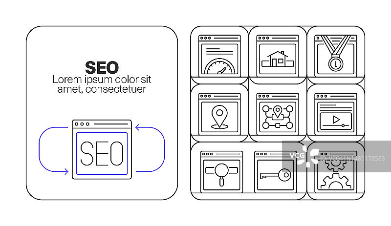 搜索引擎优化banner线条图标集设计图片素材