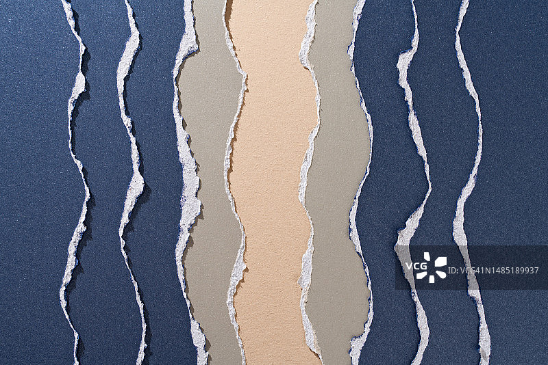 蓝色海洋和沙滩的撕纸艺术图片素材