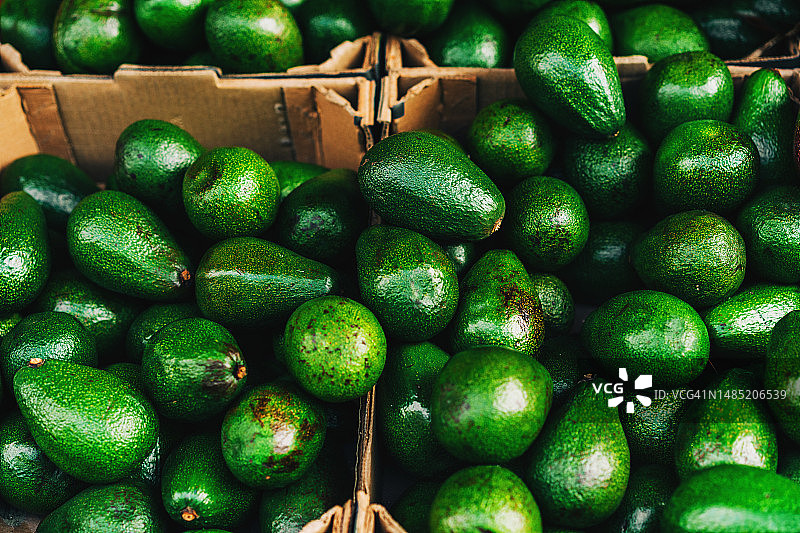 当地市场展示的新鲜有机成熟牛油果图片素材