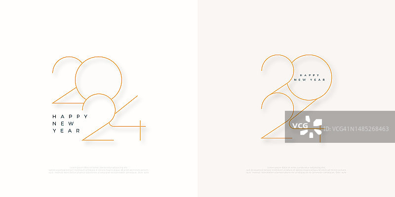 现代简约的2024新年快乐设计，白色背景上的金色奢华设计，适用于日历、海报或模板图片素材