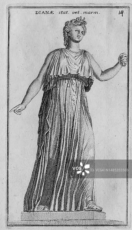 罗马女神狄安娜大理石雕像图片素材