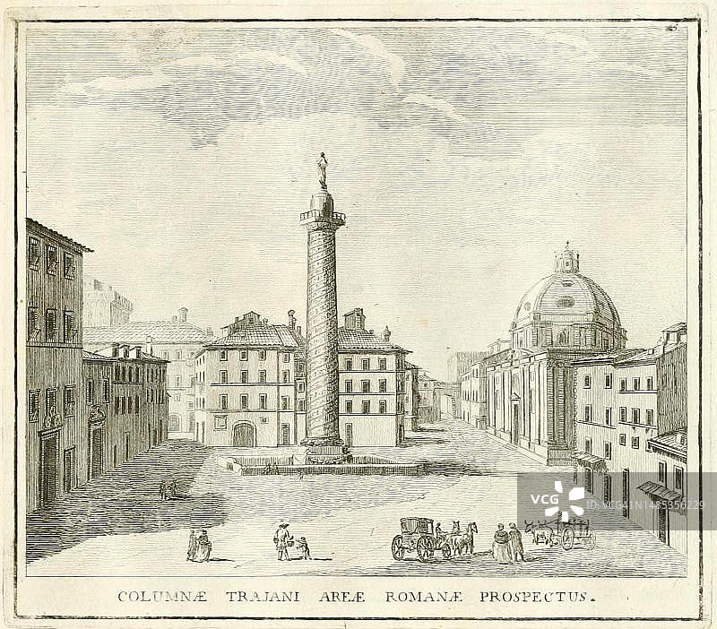 意大利罗马特拉扬柱广场，17世纪历史重现图片素材