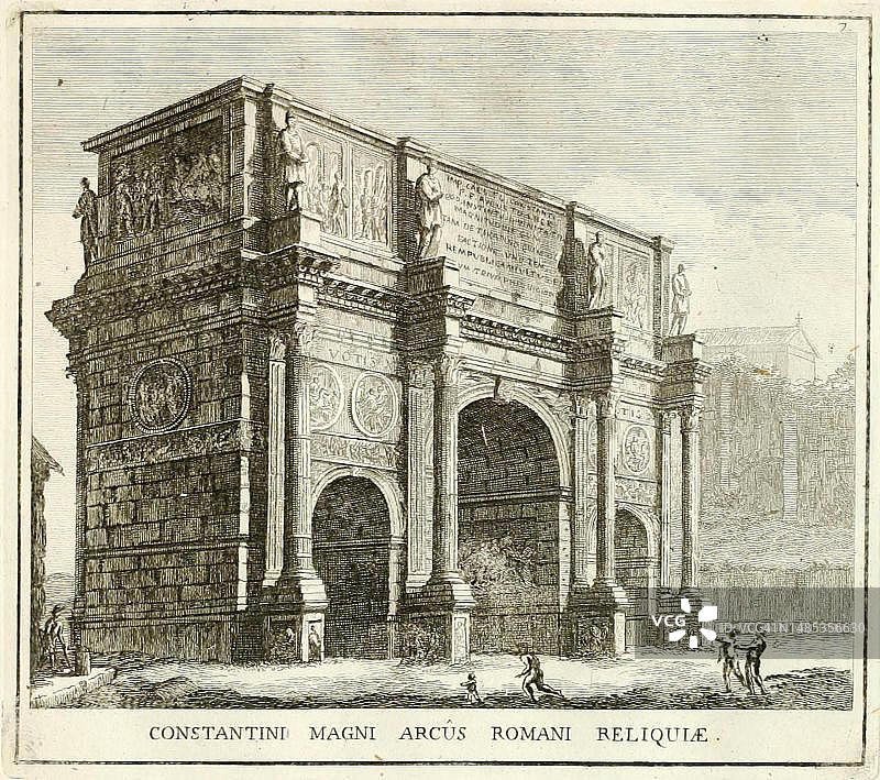 君士坦丁大帝凯旋门，靠近罗马斗兽场，意大利罗马，17世纪原作的数字复制品，原始日期未知图片素材