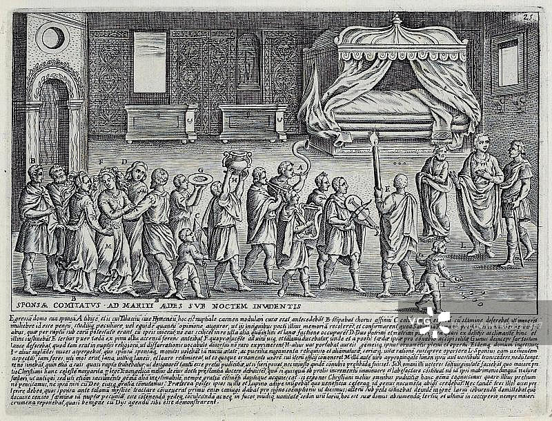 夜晚护送新娘到丈夫家的婚礼仪式，历史悠久的意大利罗马，17世纪原创艺术品的数字复制品，原始日期未知图片素材