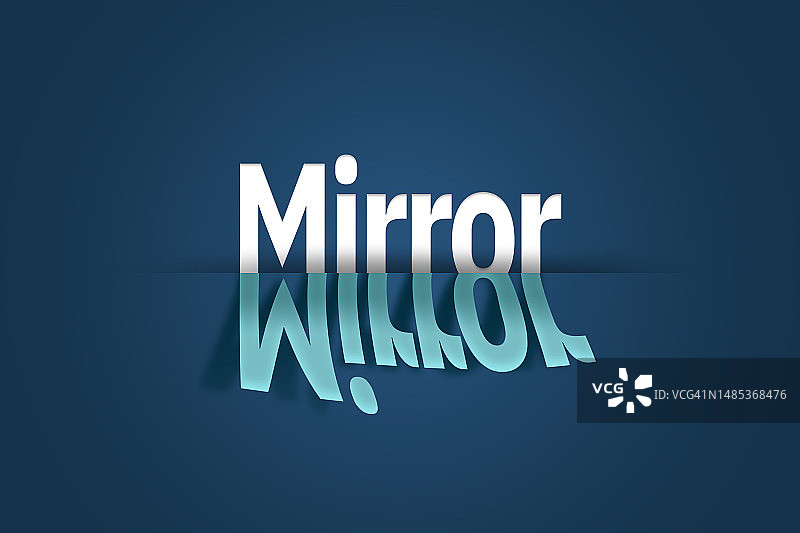 蓝色背景上反射的“镜像”一词图片素材