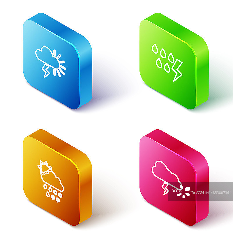 2.5D线条风暴、雨雪云和太阳天气图标图片素材