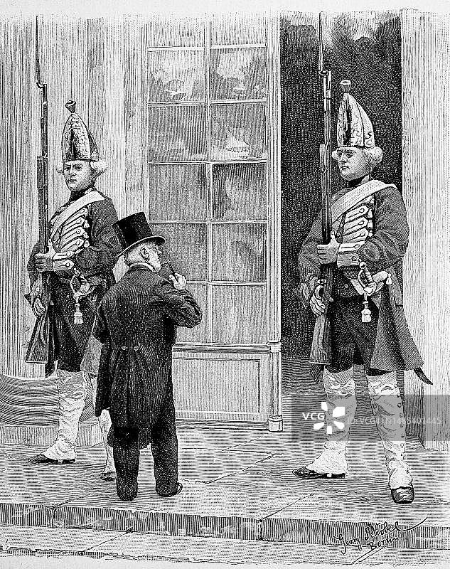 阿道夫·弗里德里希·埃德曼·门泽尔作为贵宾进入德国波茨坦无忧宫图片素材