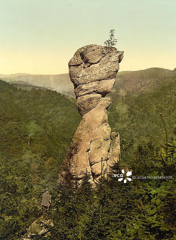 德国图林根州哈茨山区伊尔费尔德附近的鹅喙，19世纪90年代照片的数字修复复制品图片素材