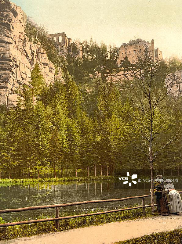 德国萨克森州齐陶附近奥伊宾的房屋旧照（19世纪90年代）图片素材