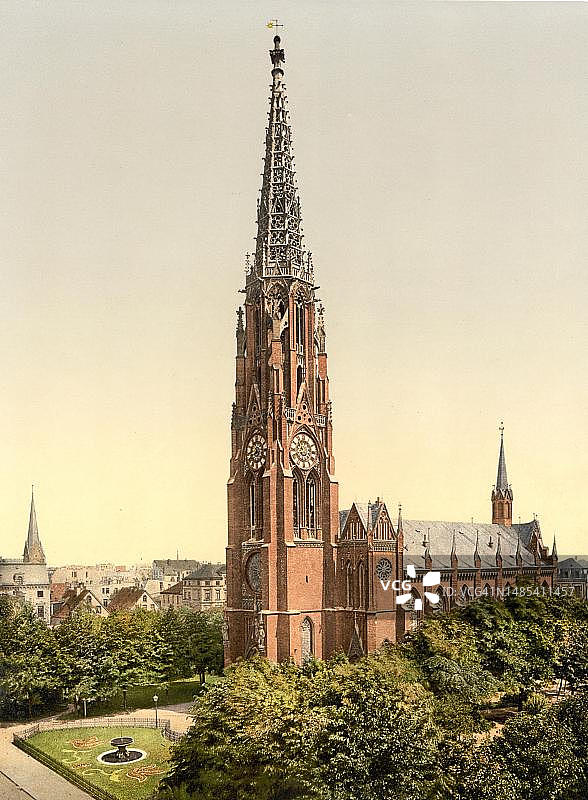 不莱梅哈芬施密特市长纪念教堂，德国，历史照片的数字化修复再版，19世纪90年代图片素材