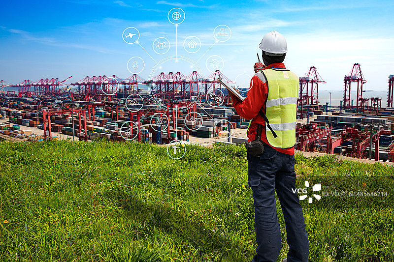 物流进出口的全球合作伙伴技术界面图片素材