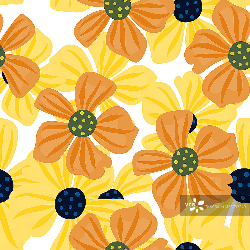 简约风格抽象花卉无缝图案，甘菊花朵背景图片素材