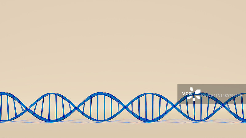 黄色风景上的蓝色水晶DNA，健康、遗传学和生物技术主题，3D图图片素材