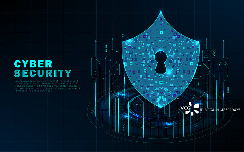 网络安全：深蓝色背景上的盾牌符号图片素材