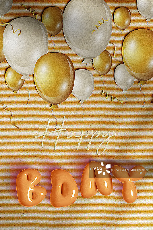 橙色3D字母生日快乐气球图片素材