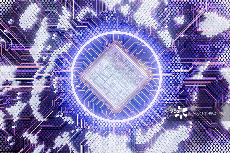 未来主义微芯片和数字数据流图片素材