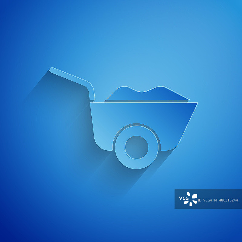 剪纸风格蓝色背景手推车图标矢量素材图片素材