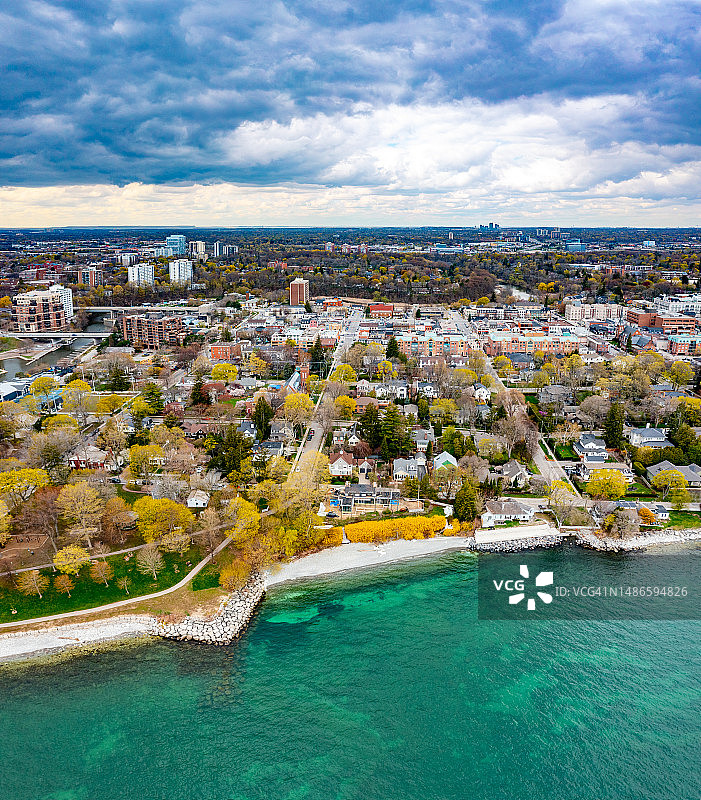 空中湖畔公园和安大略湖，奥克维尔，加拿大图片素材