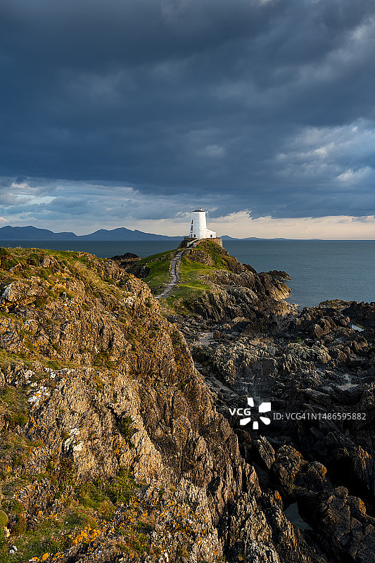 特尔莫尔灯塔，兰迪温岛，安格尔西岛，北威尔士图片素材