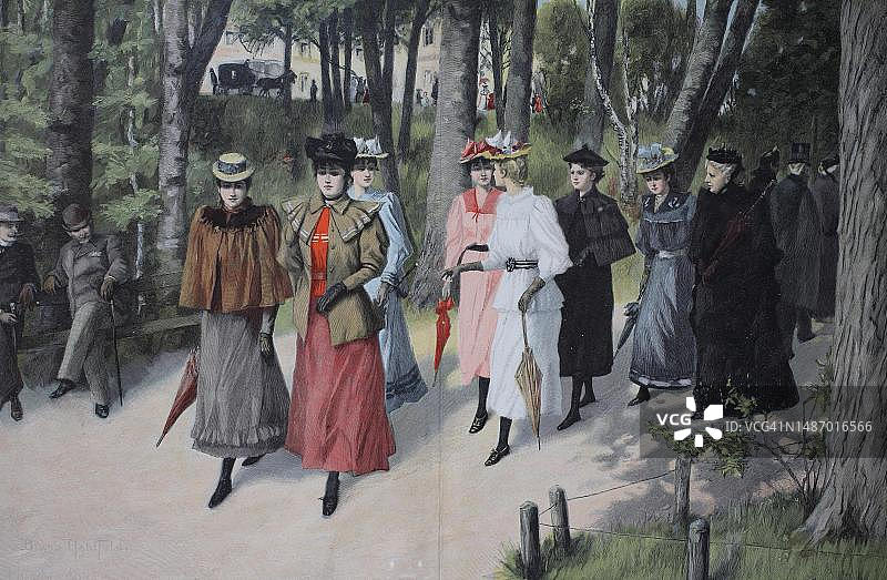 德国城市公园女子寄宿学校周日下午漫步（19世纪原版数字修复 reproduction）图片素材