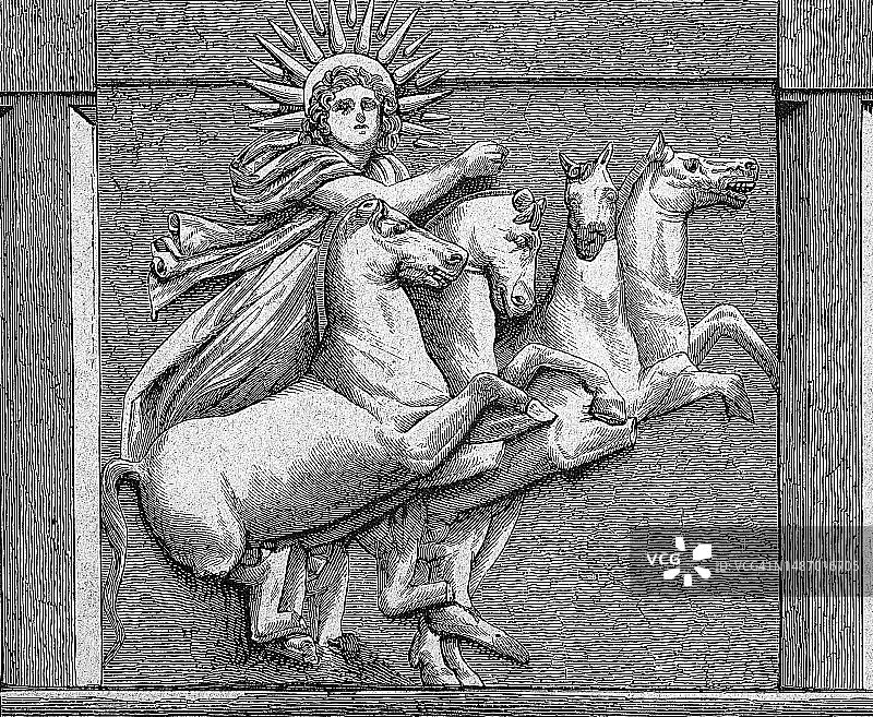 土耳其特洛伊阿波罗神庙的楣石，约1870年，19世纪原件的数字修复复制品，确切的原始日期未知图片素材