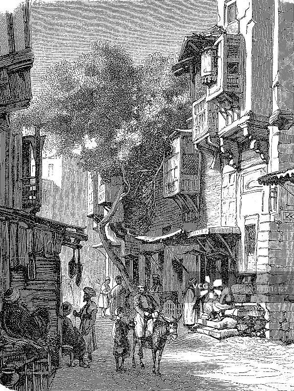 1870年利比亚的黎波里街道（十九世纪原版数字修复）图片素材