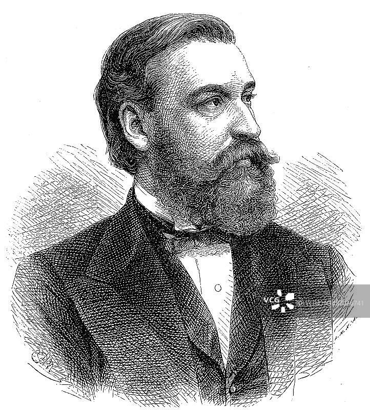 海因里希·戈特哈德·冯·特赖奇克:德国历史学家、政论家和帝国议会议员(1871-1884年),19世纪原版数字修复再现图片素材