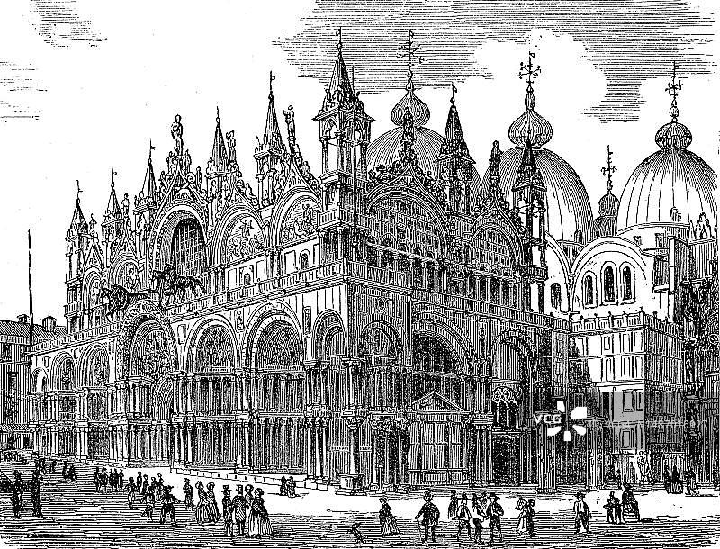意大利威尼斯圣马可教堂（约1865年，19世纪原版数字修复 reproduction，确切原始日期未知）图片素材