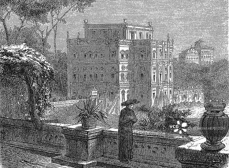 1870年意大利罗马的Doria-Pamsili、Corsini和Ferroni别墅，19世纪大师的数字修复复制品图片素材