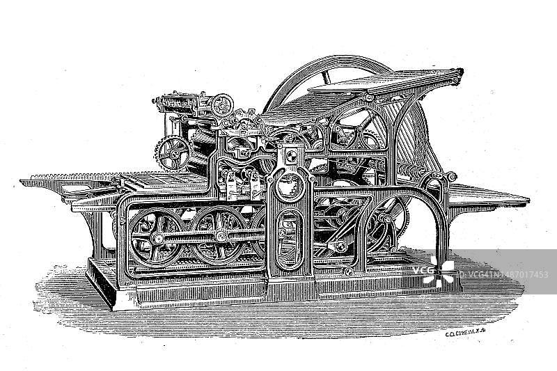 印刷技术：柯尼希和法默设计，带铁路运动和圆柱形底盘的简易高速印刷机图片素材