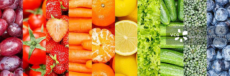 德国斯图加特：新鲜水果、浆果和水果沙拉拼贴背景图片素材