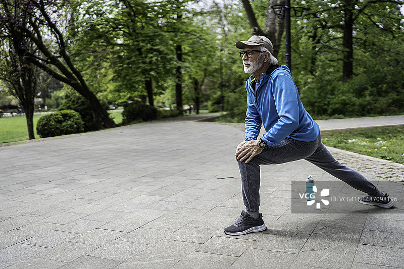 老年人在公园里享受夏季的活力伸展运动图片素材