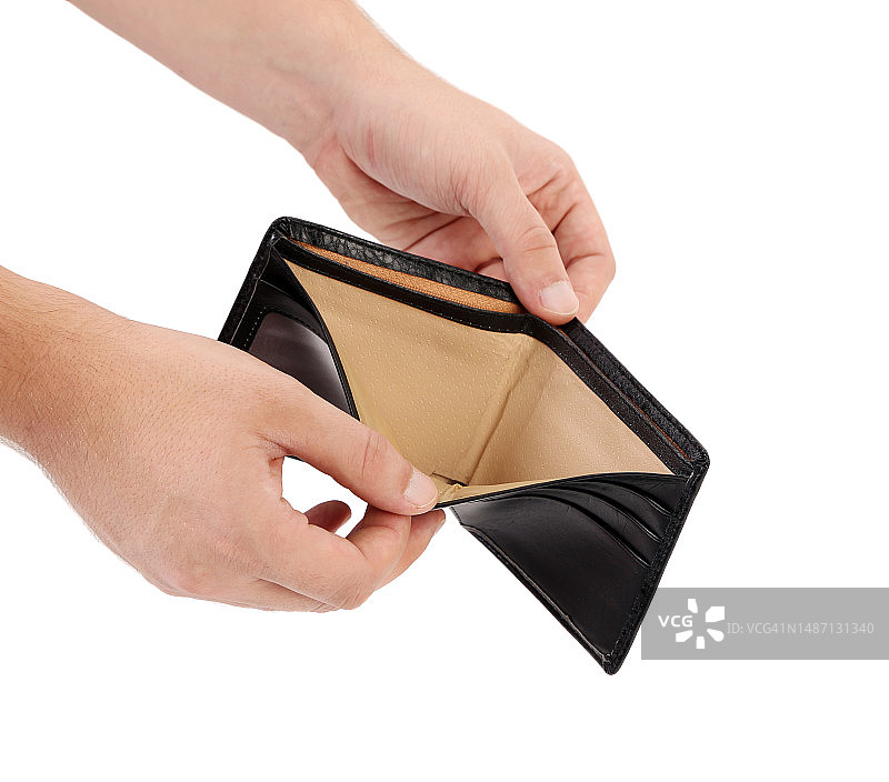 一人手持空钱包，白色背景，摩尔多瓦图片素材